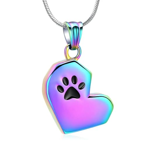 BIAIHQIE Haustier-Einäscherungsschmuck, Pfotenabdruck-Urnen-Halskette für Asche, Andenken, Schmuck für Hunde- und Katzenasche, bunt von BIAIHQIE