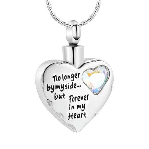 BIAIHQIE Herz Einäscherung Schmuck Anhänger Asche Halter Andenken Memorial Urne Halskette Frauen Männer-Regenbogen Stein von BIAIHQIE