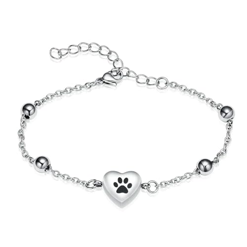 BIAIHQIE Herz Einäscherung Schmuck Pfote Abdruck Urne Armband für Asche Edelstahl Andenken Verstellbares Gedenkarmband für Männer Frauen-Stahl BIAIHQIE Herz Einäscherung Schmuck Pfote Abdruck Urne Armband für Asche Edelstahl Andenken Verstellbares Gedenkarmband für Männer Frauen-Stahl von BIAIHQIE
