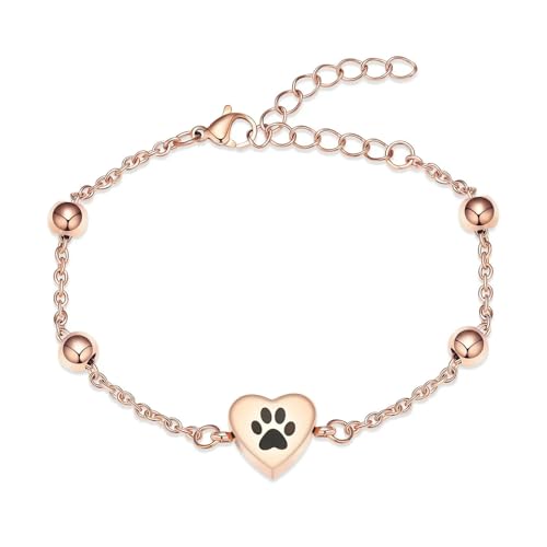 BIAIHQIE Herz Einäscherung Schmuck Pfotenabdruck Urne Armband für Asche Edelstahl Andenken Verstellbares Gedenkarmband für Männer Frauen-Rose BIAIHQIE Herz Einäscherung Schmuck Pfotenabdruck Urne Armband für Asche Edelstahl Andenken Verstellbares Gedenkarmband für Männer Frauen-Rose von BIAIHQIE