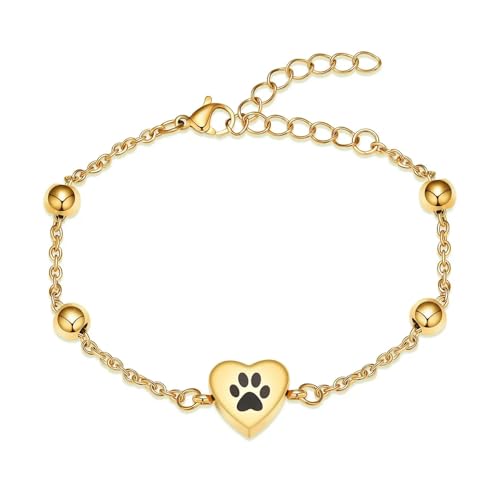 BIAIHQIE Herz Einäscherung Schmuck Pfotenabdruck Urne Armband für Asche Edelstahl Andenken Verstellbares Gedenkarmband für Männer Frauen-gold BIAIHQIE Herz Einäscherung Schmuck Pfotenabdruck Urne Armband für Asche Edelstahl Andenken Verstellbares Gedenkarmband für Männer Frauen-gold von BIAIHQIE