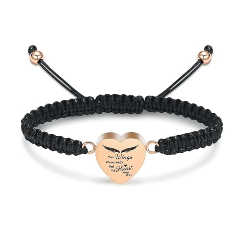BIAIHQIE Herz-Einäscherungsarmband für Asche, individuell anpassbar, verstellbarer Seilarmreif, Gedenkurne, Schmuck, Beerdigungsandenken für Frauen und Männer, Roségold BIAIHQIE Herz-Einäscherungsarmband für Asche, individuell anpassbar, verstellbarer Seilarmreif, Gedenkurne, Schmuck, Beerdigungsandenken für Frauen und Männer, Roségold von BIAIHQIE