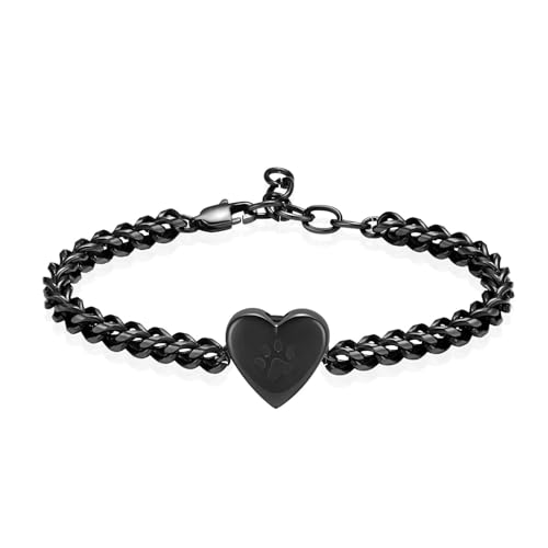 BIAIHQIE Herz Urne Armband für Asche Pfote Abdruck Einäscherung Schmuck Edelstahl Andenken Memorial Katze Hund Asche Armband für Frauen Männer-schwarz BIAIHQIE Herz Urne Armband für Asche Pfote Abdruck Einäscherung Schmuck Edelstahl Andenken Memorial Katze Hund Asche Armband für Frauen Männer-schwarz von BIAIHQIE