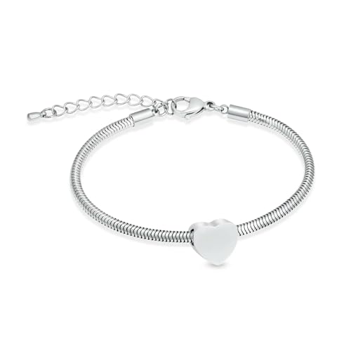 BIAIHQIE Herz-Urnen-Armband für Asche, Edelstahl, Einäscherung, Andenken, verstellbar, Schlangenketten-Armband, Gedenkschmuck für Frauen, Silber von BIAIHQIE