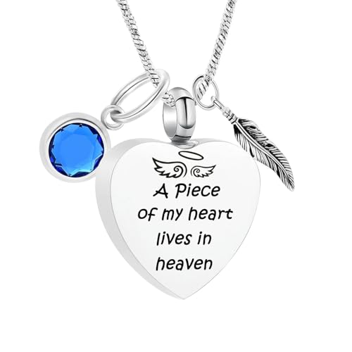 BIAIHQIE Herz-Urnen-Halskette für Asche mit Geburtsstein-Einäscherungsschmuck - Ich war einmal sein Engel, Ein Stück meines Herzens, Urnenschmuck - Ein Stück meines Herzens von BIAIHQIE
