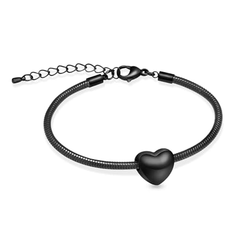 BIAIHQIE Herz-Urnenarmband für Asche, Edelstahl, verstellbar, Schlangenkettenarmband, Andenken, Gedenkschmuck für Frauen, Schwarz von BIAIHQIE