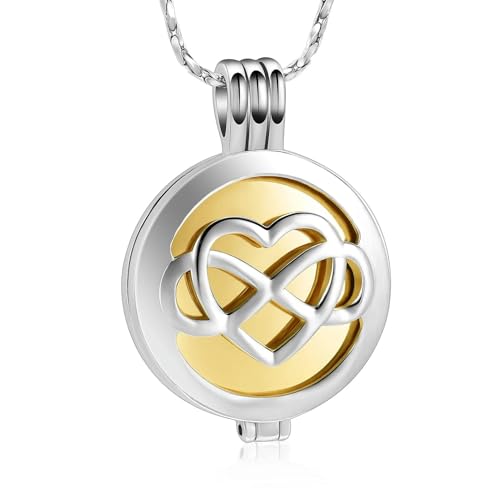 BIAIHQIE Hohles Herz Einäscherung Urne Halskette für Asche Andenken geliebter Mensch Gedenkschmuck für Mensch/Haustier-Silber mit Gold von BIAIHQIE