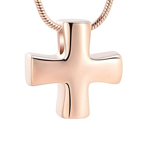 BIAIHQIE Mini-Urnen-Halskette mit Kreuzanhänger für Asche, Gedenkschmuck für Frauen/Männer, Roségold von BIAIHQIE