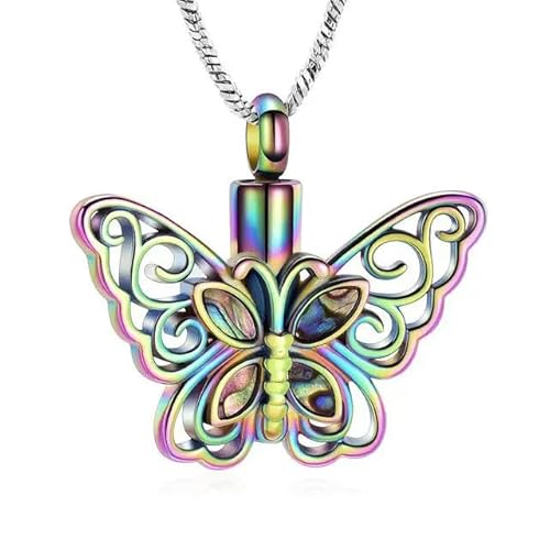 BIAIHQIE Muschel Schmetterling Einäscherung Halskette Urne Schmuck für Asche Haustier Andenken Gedenkanhänger - Regenbogen von BIAIHQIE