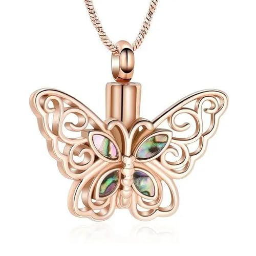 BIAIHQIE Muschel Schmetterling Einäscherung Halskette Urne Schmuck für Asche Haustier Andenken Memorial Anhänger - Roségold von BIAIHQIE