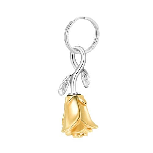 BIAIHQIE Schlüsselanhänger für die Einäscherung, Gedenkringe mit rosenförmigem Anhänger, kleine Urnen für Haustier-/Menschenasche, Edelstahl, Damenketten, Schmuck-Gold BIAIHQIE Schlüsselanhänger für die Einäscherung, Gedenkringe mit rosenförmigem Anhänger, kleine Urnen für Haustier-/Menschenasche, Edelstahl, Damenketten, Schmuck-Gold von BIAIHQIE