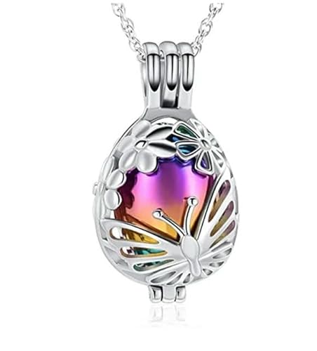 BIAIHQIE Schmetterling Einäscherung Medaillon Halskette Urne Anhänger Für Asche Andenken Gedenkschmuck Frauen Männer-Silber Mit Regenbogen von BIAIHQIE