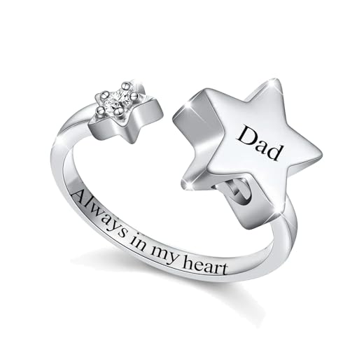 BIAIHQIE Stern-Urnen-Fingerring für Asche für Frauen, Edelstahl, Gedenkasche, Andenken, offener Fingerring für Frauen, 6, Papa von BIAIHQIE