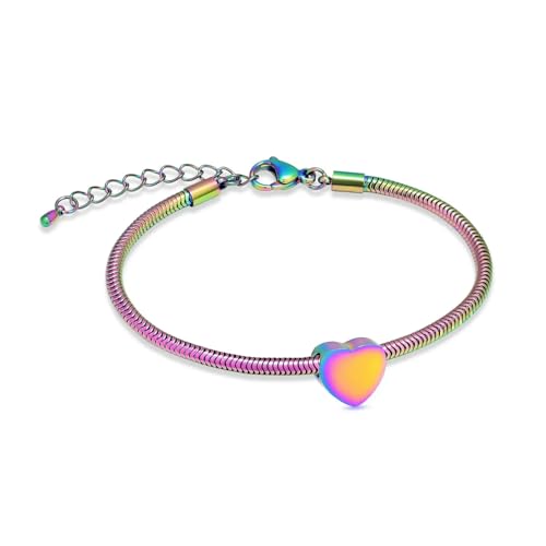 BIAIHQIE Urne Armband für Asche Herz Einäscherung Schmuck Edelstahl Asche Armband Verstellbares Andenken Gedenkarmband für Frauen-Regenbogen von BIAIHQIE