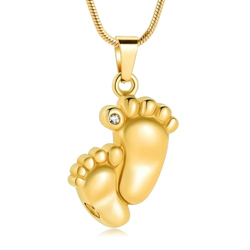 BIAIHQIE Urne Halskette für Asche Fußabdruck Einäscherung Schmuck Edelstahl Asche Anhänger für Frauen Männer Memorial Halskette Andenken Schmuck-gold von BIAIHQIE