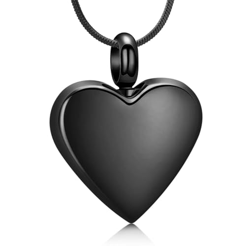 BIAIHQIE Urne Halskette für Asche Herz Einäscherung Schmuck Edelstahl Asche Anhänger Andenken Denkmal für Schmuck für Frauen Männer-schwarz von BIAIHQIE