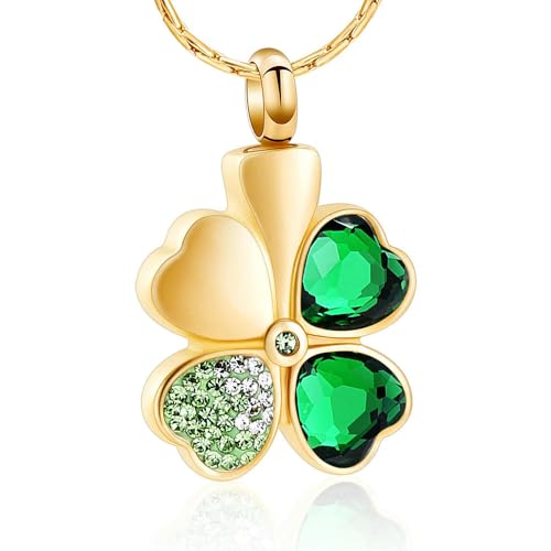 BIAIHQIE Urnen-Halskette für Asche, Gedenkschmuck, Glücksbringer-Anhänger aus Edelstahl mit vierblättrigem Kleeblatt-Design, Andenken, Gold 1 BIAIHQIE Urnen-Halskette für Asche, Gedenkschmuck, Glücksbringer-Anhänger aus Edelstahl mit vierblättrigem Kleeblatt-Design, Andenken, Gold 1 von BIAIHQIE