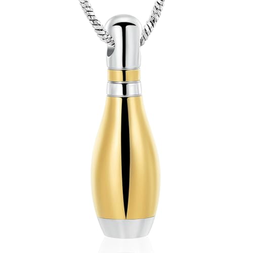 BIAIHQIE Urnen-Halskette für Asche, hohle Bowling-Pin-Form, Asche-Andenken, Urnen-Medaillon-Anhänger, Halskette, Gold von BIAIHQIE