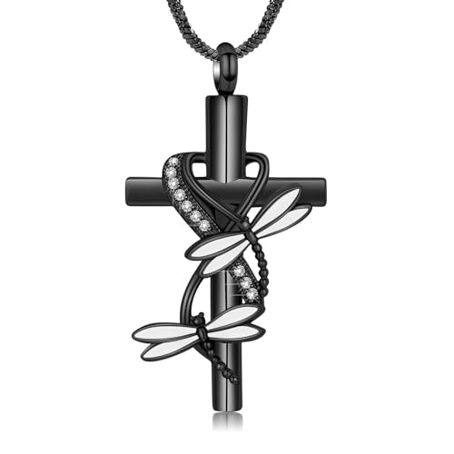 BIAIHQIE Urnen-Halskette mit Libellenkreuz für Damen und Herren, Gedenk-Urnen-Halskette für die Asche von Menschen/Haustieren, Schwarz BIAIHQIE Urnen-Halskette mit Libellenkreuz für Damen und Herren, Gedenk-Urnen-Halskette für die Asche von Menschen/Haustieren, Schwarz von BIAIHQIE