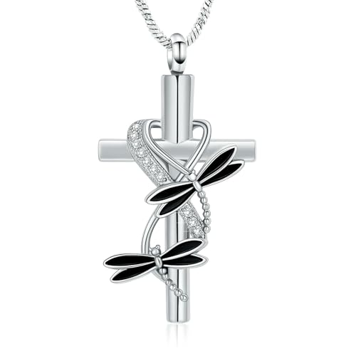 BIAIHQIE Urnen-Halskette mit Libellenkreuz für Damen und Herren, Gedenk-Urnen-Halskette für die Asche von Menschen/Haustieren, Silber BIAIHQIE Urnen-Halskette mit Libellenkreuz für Damen und Herren, Gedenk-Urnen-Halskette für die Asche von Menschen/Haustieren, Silber von BIAIHQIE
