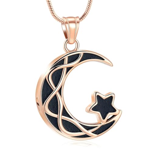 BIAIHQIE Urnen-Halskette mit Mond- und Sternmotiv für Asche, für Damen und Herren, als Andenken, Urnenschmuck, Roségold von BIAIHQIE