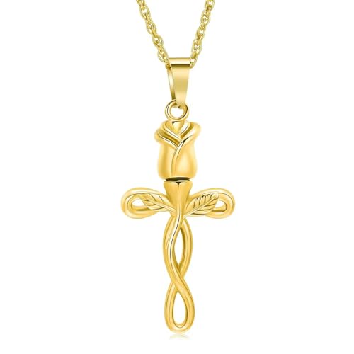 BIAIHQIE Urnen-Halskette mit Rosenblüten-Kreuz, Einäscherungsschmuck für Asche, Edelstahl, Gedenk-Aschenhalter, Anhänger, Andenken, Geschenk für Frauen, Gold BIAIHQIE Urnen-Halskette mit Rosenblüten-Kreuz, Einäscherungsschmuck für Asche, Edelstahl, Gedenk-Aschenhalter, Anhänger, Andenken, Geschenk für Frauen, Gold von BIAIHQIE