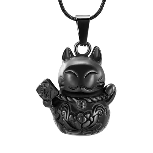 BIAIHQIE Urnen-Halsketten mit Glückskatzen-Anhänger für Asche, für Damen und Herren, Gedenk-Andenken-Halskette, Schwarz von BIAIHQIE