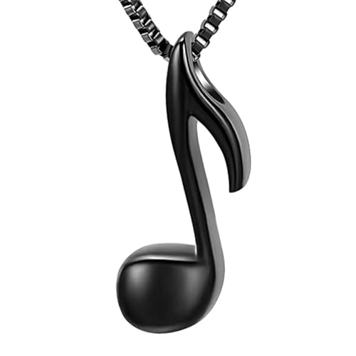 BIAIHQIE Urnen-Halsketten mit Musiknoten für Asche für Damen/Herren, Edelstahl, Andenken, Gedenkurnen-Medaillon für Asche, Schwarz von BIAIHQIE