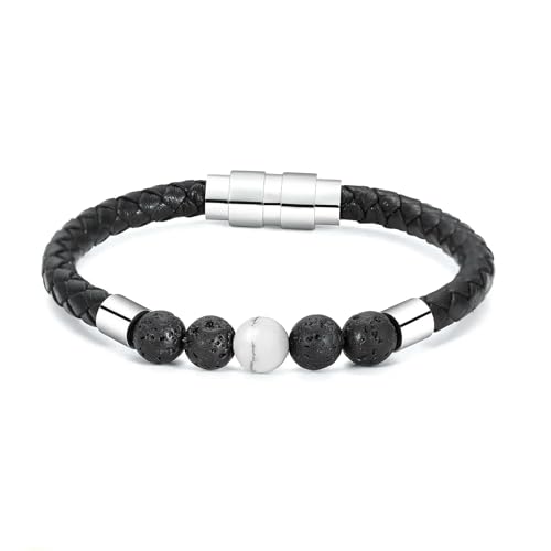 BIAIHQIE Urnenarmband für Asche aus Lavastein, für Damen und Herren, Gedenkarmbänder aus echtem Leder, AAA_a, 24 cm von BIAIHQIE
