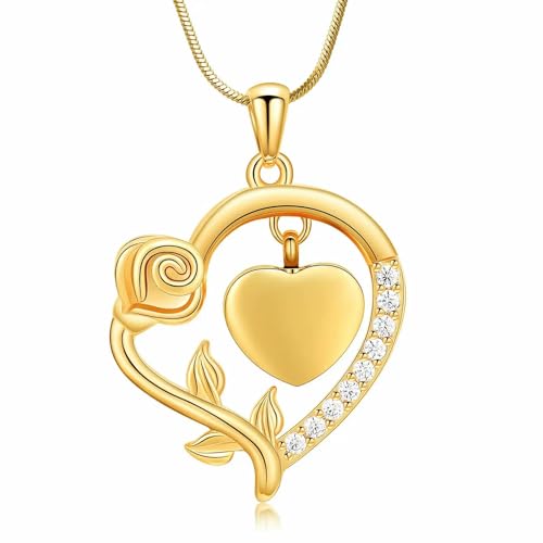 BIAIHQIE Urnenkette mit Rosenblütenmotiv, Herz-Urnen-Halskette für Asche, für Frauen, Gedenk-Andenken-Halskette für die Asche von Menschen/Haustieren, Gold BIAIHQIE Urnenkette mit Rosenblütenmotiv, Herz-Urnen-Halskette für Asche, für Frauen, Gedenk-Andenken-Halskette für die Asche von Menschen/Haustieren, Gold von BIAIHQIE