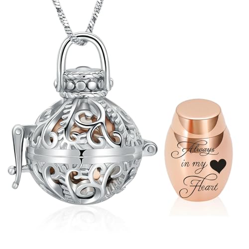 BIAIHQIE Urnenkette mit Urnenanhänger im Vintage-Stil mit hohler Blume für Asche für Damen/Herren mit Mini-Andenkenglas und Urnenmedaillon-Anhänger – Silber und Roségold BIAIHQIE Urnenkette mit Urnenanhänger im Vintage-Stil mit hohler Blume für Asche für Damen/Herren mit Mini-Andenkenglas und Urnenmedaillon-Anhänger – Silber und Roségold von BIAIHQIE