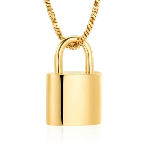 BIAIHQIE Urnenkette mit Vorhängeschloss für die Asche, Andenken, Gedenkurnenschmuck für die Asche von Menschen/Haustieren, Gold von BIAIHQIE