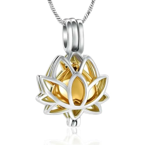 BIAIHQIE Urnenketten für Asche aus Edelstahl für Frauen, Andenken an die Asche, Lotusblumen-Anhänger, Gold von BIAIHQIE