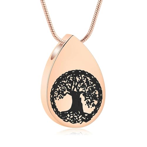 BIAIHQIE Urnenketten in Tropfenform für Asche, Medaillons zur Erinnerung an die Asche, Schmuck zur Einäscherung, Andenkenanhänger für Asche für Frauen, Roségold von BIAIHQIE