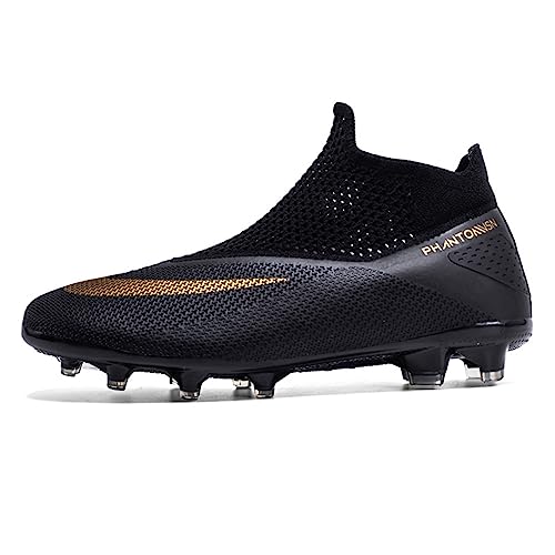 BIAJIAZHUA Fußballschuhe Für Jugendliche FG Komfortabel Atmungsaktiv,Fußballschuhe Herren Verschleißfest rutschfest,Fußballschuhe Damen Leicht Weich (Color : Black, Size : 49 EU) von BIAJIAZHUA