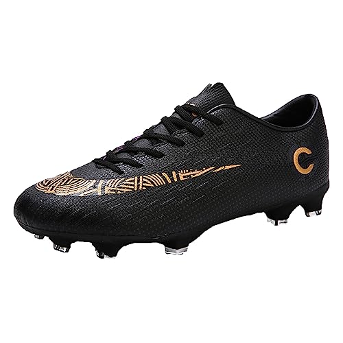 BIAJIAZHUA Fußballschuhe Herren Verschleißfest Dauerhaft,Fußballschuhe Jugend Atmungsaktiv Komfortabel,Fußballschuhe Für Damen FG Drinnen Draußen Leicht Weich (Color : Black, Size : 49 EU) von BIAJIAZHUA