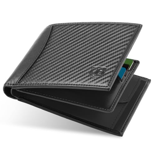 BIAL Geldbörse Herren RFID Gefaltete Leder Portmonee Herren, Geldbeutel Mit 1 ID Fenstern 9 Kredit Kartenfächern 1 Banknotenfächer 1 Münztasche, Geldbeutel Männer Geschenkbox Schwarz von BIAL