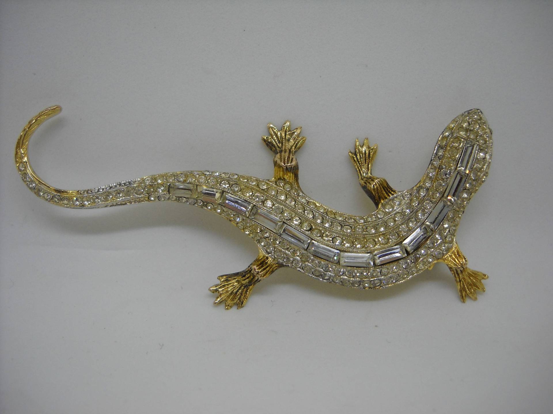 70Er Jahre Eidechsen Brosche - Made in Italy 800Er Silber Und Mit Strass Besetzt von BIANGELS