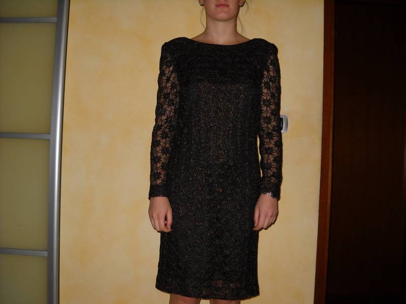 Elegante Schwarze Abendkleid - Spitze Und Goldene Stickerei Hergestellt in Italien 1970 von BIANGELS