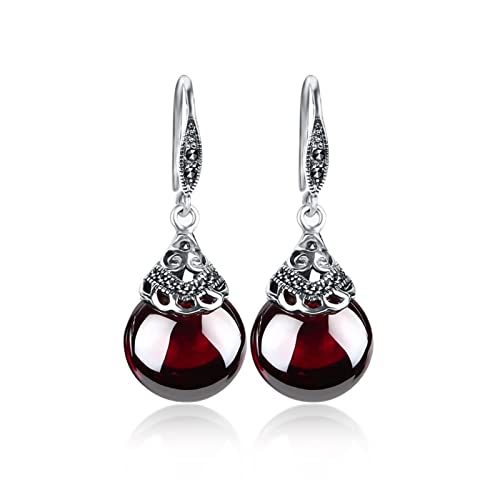 925 Sterling Silber Runde Granat Ohrringe for Frauen Natürlicher Roter Edelstein Rubin Feiner Schmuck Beste Geschenke Ohrringe Ohrstecker Set Voller Textur von BIANMTSW