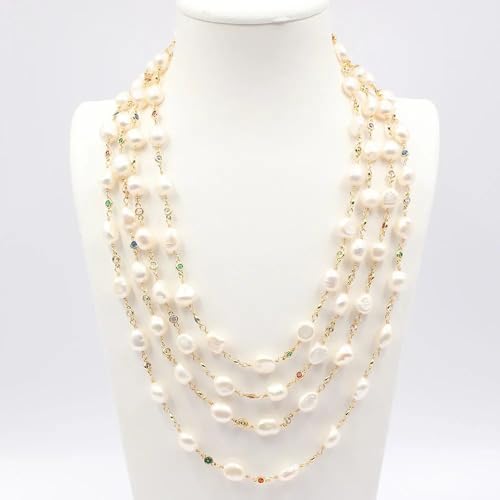 BIANMTSW 18" 4 Strands Freshwater White Baroque Pearl Multi Color Chain Necklace von BIANMTSW