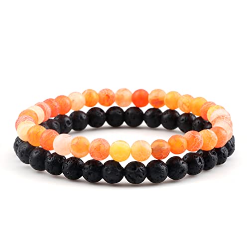 BIANMTSW 2 Stück schwarze Lavastein-Armbänder for Herren, 6 mm, natürliche Perlen, Strang-Armbänder, Stretch-Armbänder, Schmuck, Blau Voller Textur (Color : Orange) von BIANMTSW