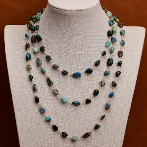 BIANMTSW 48" Stone Mix Color Smooth Nugget Beads Long Strand Necklace Sweater chain For Lady von BIANMTSW