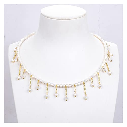 BIANMTSW Ketten für Damen Choker-Halskette natürlichen Süßwasser-Zuchtperlen mit weißen Perlen, 43,2 cm Mode-Accessoires von BIANMTSW