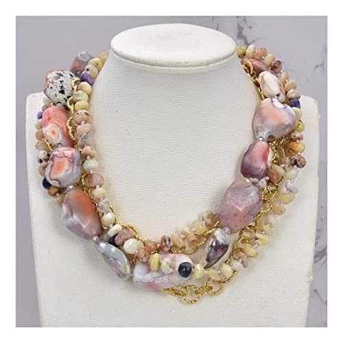 BIANMTSW Ketten für Damen Schmuck 19 Zoll 5 Reihen Nugget Freiheit Achat Gelber Opal Echte Edelsteine ​​Halskette for Frauen erfüllen Mode-Accessoires von BIANMTSW