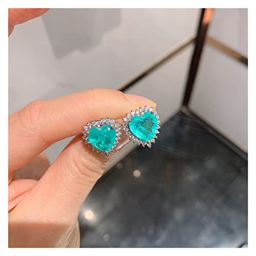 BIANMTSW Ketten für Damen Trend Herz Paraiba Turmalin Aquamarin Lab Diamant Anhänger 925 Sterling Silber Halskette Hochzeitsschmuck erfüllen Mode-Accessoires (Color : Aquamarine, Size : Earrings) von BIANMTSW