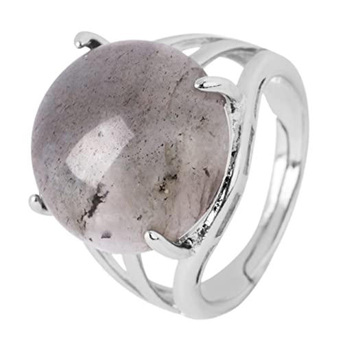 BIANMTSW Natürliche Stein Ring Frauen Labradorit Kristall Quarz Ring Wasser Tropfen Runde Finger Ringe Silber Farbe Einstellbare Schmuck G906 Voller Textur von BIANMTSW