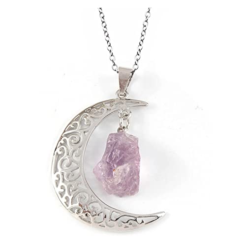 BIANMTSW Naturstein Kristall Anhänger Halskette Schwarzer Turmalin Kette Halsketten Frauen Männer Rosa Schmuck Voller Textur (Size : Amethyst-Chain) von BIANMTSW