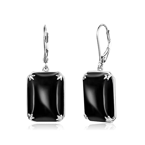 Damen Silber Ohrringe Klassische Amethyst Edelsteine ​​Vintage Tropfen Lange Ohrringe 925 Sterling Silber Schmuck Verlobungsgeschenke Voller Textur (Color : Black Onyx, Size : Oro) von BIANMTSW