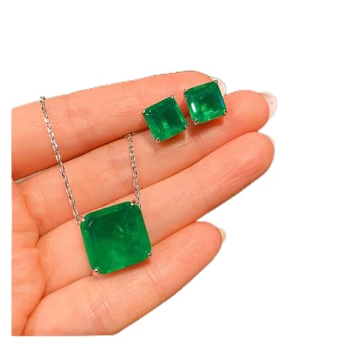 Ketten für Damen Vintage 925 Sterling Silber Paraiba Turmalin Smaragd Schmuck Sets for Frauen Hochzeit Ohrringe Anhänger Halskette Feines Geschenk erfüllen Mode-Accessoires ( Color : Green , Size : Gr von BIANMTSW